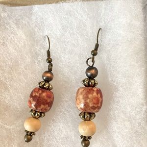Handmade wooden, tigereye earrings